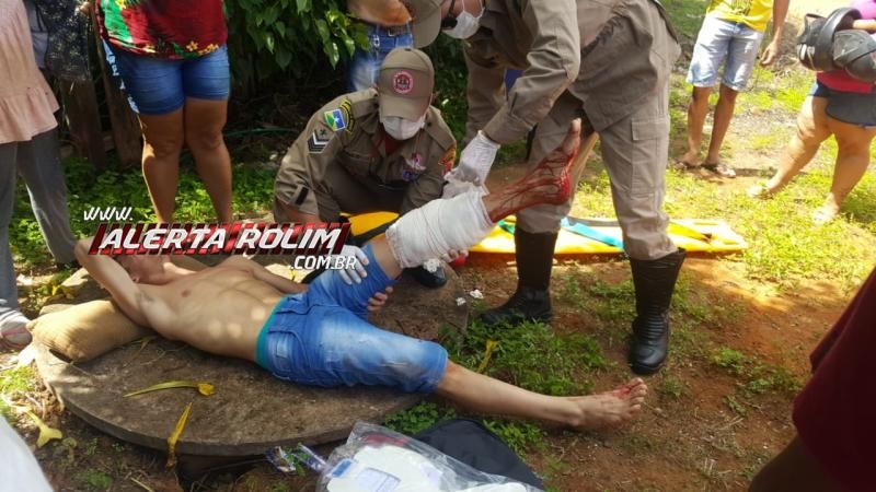 Rolim de Moura – Motociclista sofre grave ferimento na perna após colidir em carro no Bairro Cidade Alta